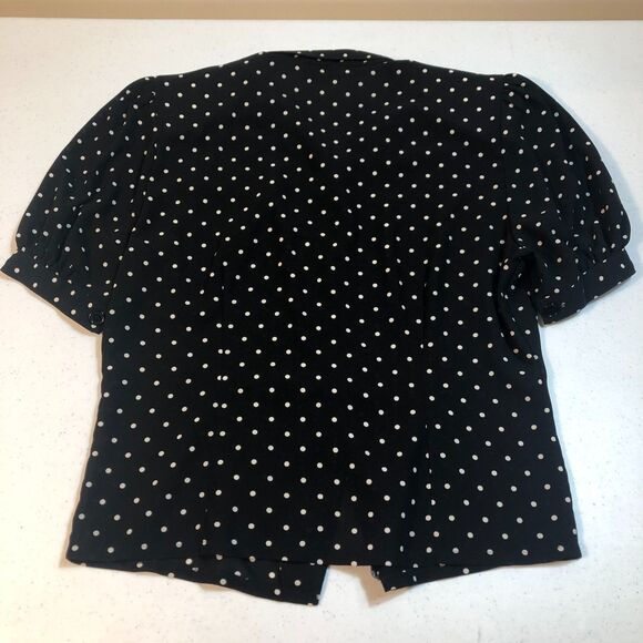 Vtg Polka Dot Blouse Black Puff Sleeve Romantic Retro Rockabilly Pinup Academia - Picture 5 of 7